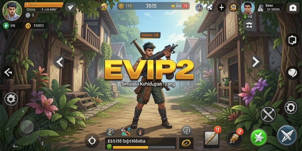 Screenshot gameplay menunjukkan interaksi karakter dalam EVIP2.