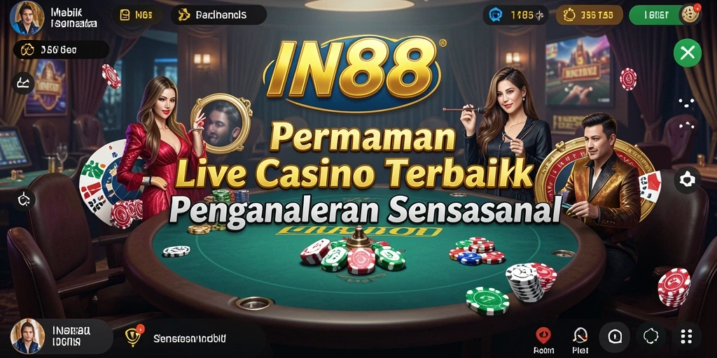 Screenshot IN88 menampilkan dealer langsung dalam aksi permainan kasino.