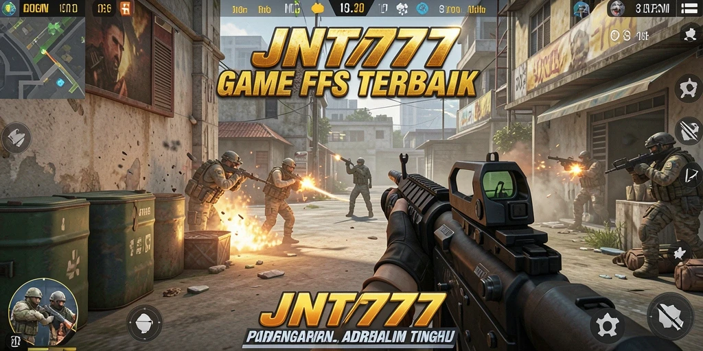 Screenshot utama JNT777 menampilkan aksi seru dalam pertempuran FPS.