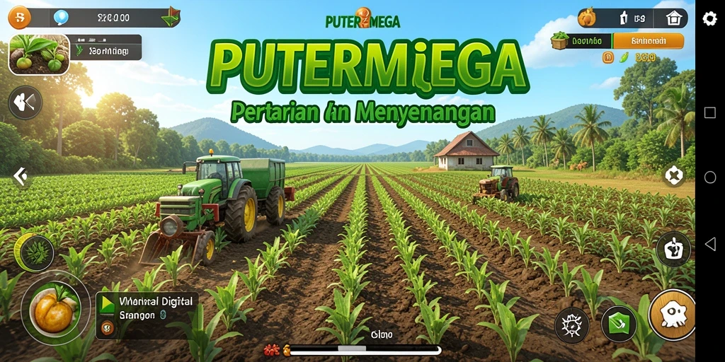 Tampilan gameplay PUTERMEGA dengan lahan pertanian yang indah.