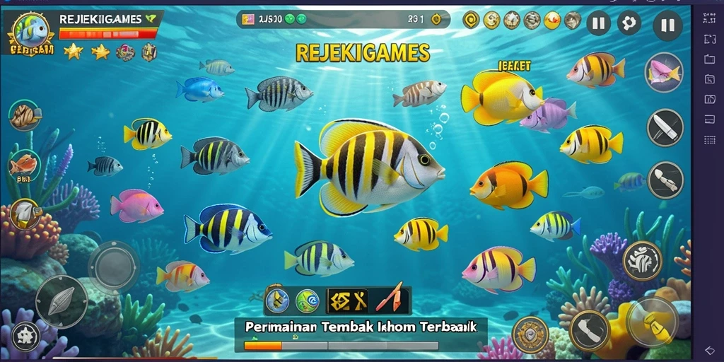 Tangkapan layar gameplay REJEKIGAMES menampilkan aksi seru Tembak Ikan.