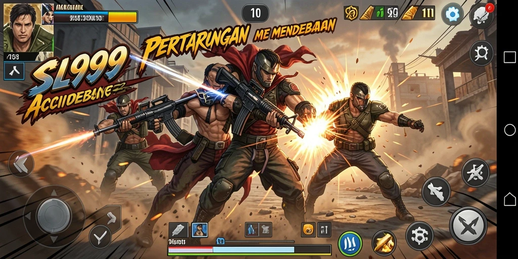 Tangkapan layar SL999 menampilkan pertarungan dinamis yang intens.