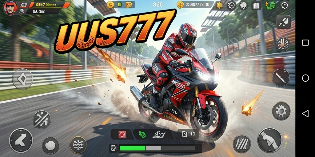 Screenshot UUS777 menampilkan aksi balapan motor yang seru.